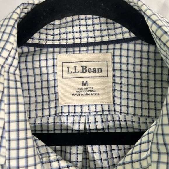 LL Bean Dress Shirt Men's Medium White Blue Button Up Long Sleeve 100% Cotton - Picture 4 of 7